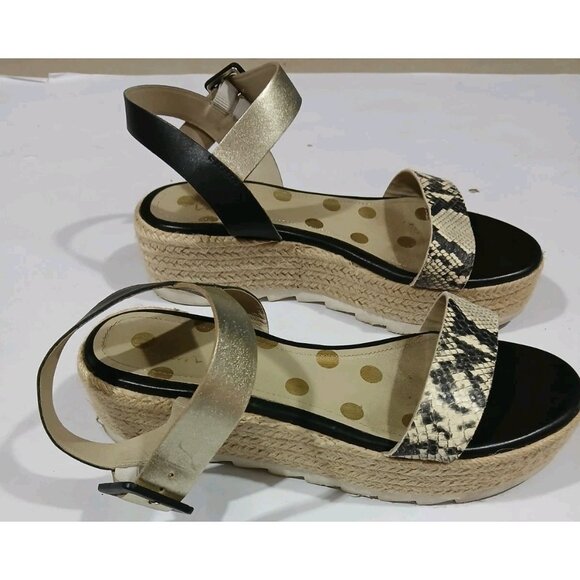 Boden Lena Sandal Size 40 8.5 Black Gold Espadrille Platform Ankle Strap - Picture 6 of 12